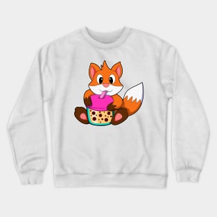 Fox at Drinking a Drink with Drinking straw Crewneck Sweatshirt